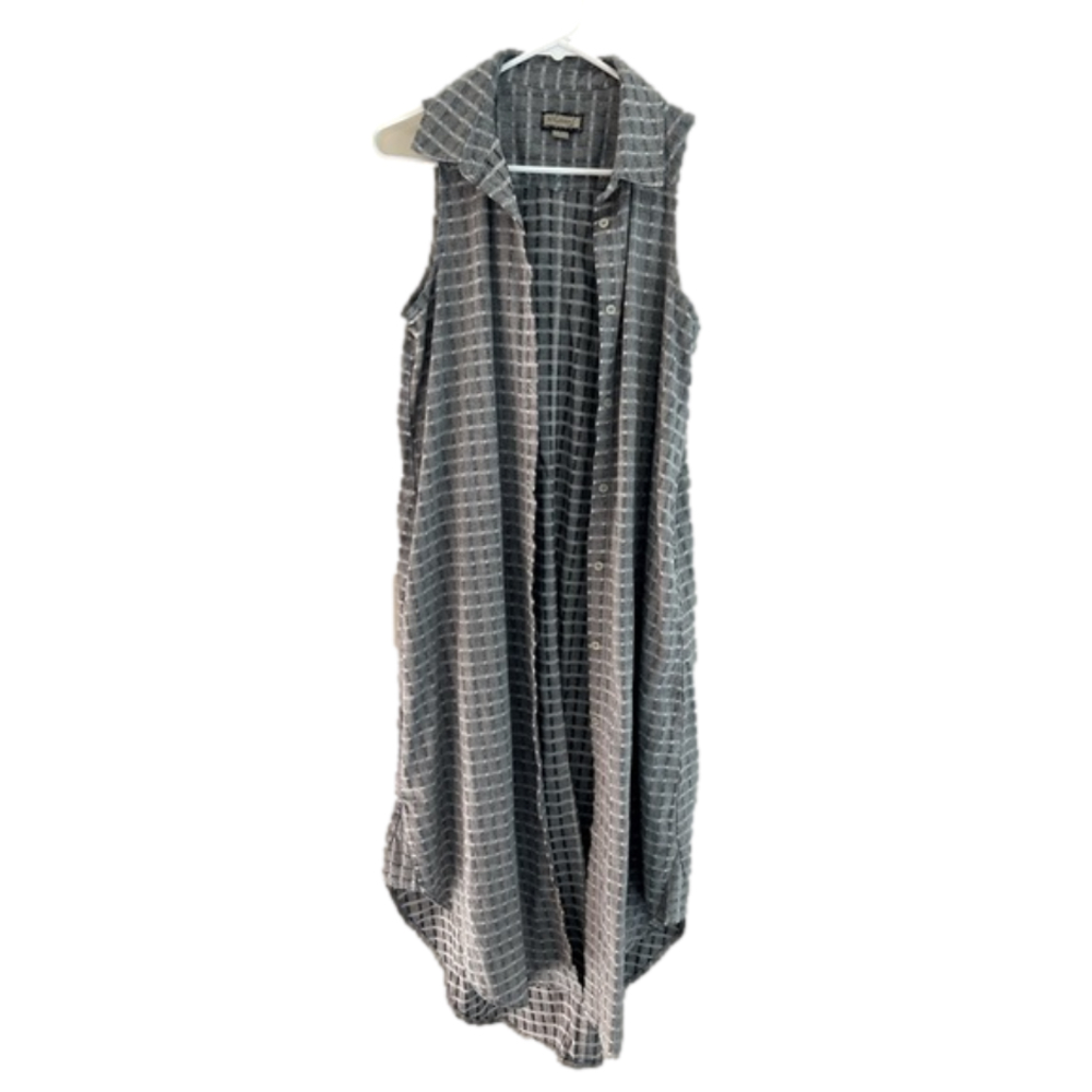 Ethereal Plaid Collared High Low sleeveless button up dress women’s size Large